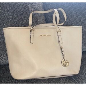 Michael Kors Beige Tote with Gold Accents